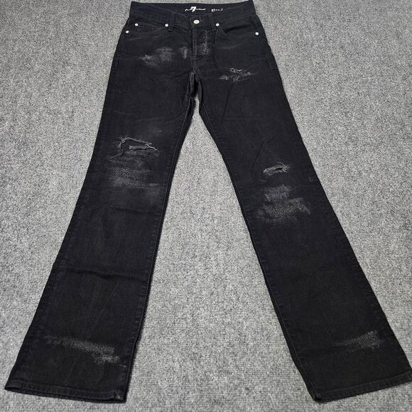 7 For All Mankind Jeans Black Distressed Bootcut Stretch Denim Grunge Style - Picture 2 of 15